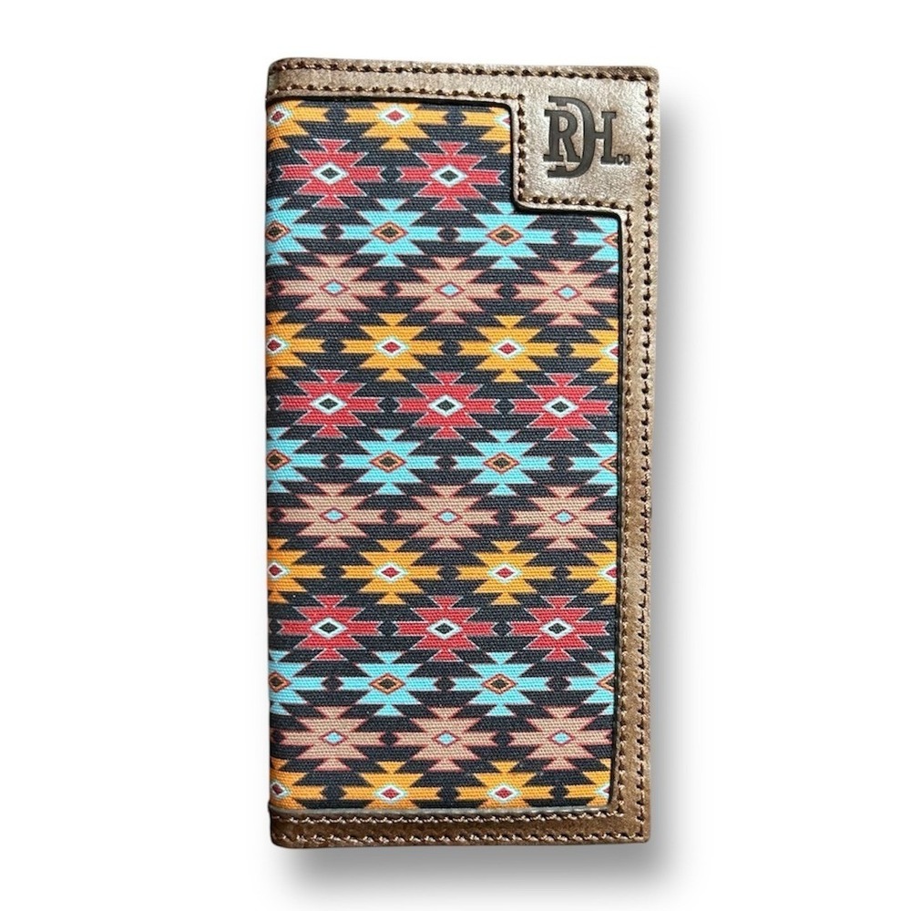 New Red Dirt Hat Co Brown Aztec Rodeo Bifold Slim Wallet Genuine Leather Western